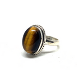 Gold Tiger Eye Oval Sterling Silver Ring #309 - Size 7