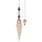Rose Quartz Chips in Glass Teardrop Pendulum
