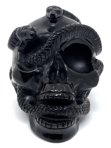 Black Obsidian Skull with Snakes #439