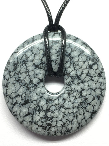Snowflake Obsidian Donut Pendant - 50mm