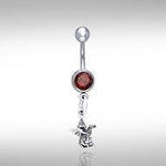Sterling Silver Dragon Belly Button Bar - Synthetic Garnet