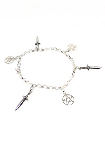 Athame & Pentagram Charm Bracelet 925 Sterling Silver