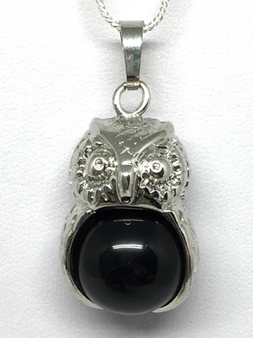 Owl Black Obsidian Pendant - Non Silver