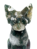Moss Agate Sphynx Cat #185 - 15.7cm