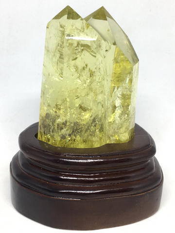 Double Citrine Generator Point with Wooden Stand #25