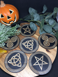 Set of 6 Witchy Coasters / Celtic Wicca Pagan Tiles - Blackened