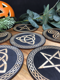Set of 6 Witchy Coasters / Celtic Wicca Pagan Tiles - Blackened