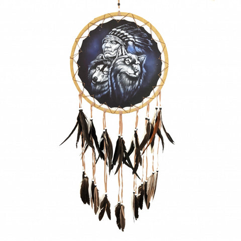 Shaman with Wolves Dream Catcher - 30cm