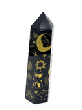 Black Obsidian Generator Point - Gold Celestial Pattern