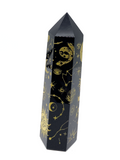 Black Obsidian Generator Point - Gold Celestial Pattern