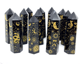 Black Obsidian Generator Point - Gold Celestial Pattern