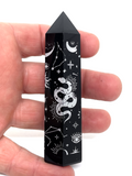 Black Obsidian Generator Point #17 - Silver Celestial Pattern