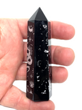 Black Obsidian Generator Point #17 - Silver Celestial Pattern