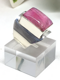 Moonstone Pink (dyed) Sterling Silver Ring - size 56