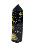 Black Obsidian Generator Point #15 - Gold Celestial Pattern