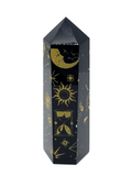 Black Obsidian Generator Point #15 - Gold Celestial Pattern