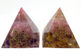 Amethyst, Citrine & Rose Quartz with Metatron's Cube Resin Pyramid