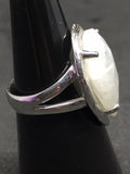 Rainbow Moonstone Rhod Sterling Silver Ring - Size 6