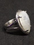 Rainbow Moonstone Rhod Sterling Silver Ring - Size 6