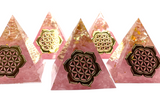 Rose Quartz Flower of Life Resin Pyramid