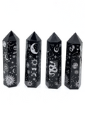 Black Obsidian Generator Point - Silver Celestial Pattern