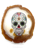 Natural Agate Slice with Candy Skull Decal #338