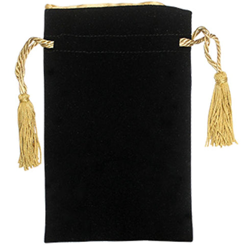 Velvet Bag with Gold Tassels & Satin Gold Lining 8" x 5"