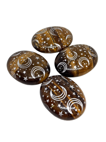 Tiger Eye Palm Stone with Moon/Star Print
