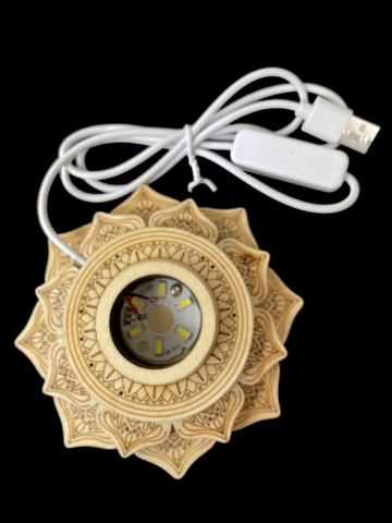 LED Lotus Wooden Display Base - White Light