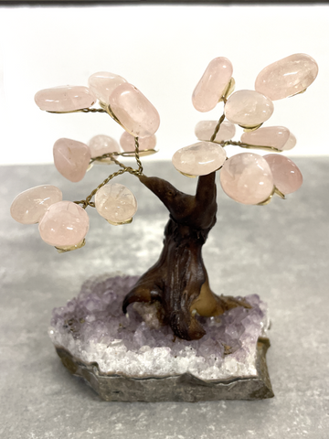 Rose Quartz Gemstone Tree with Amethyst Base