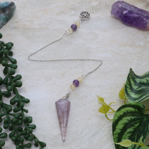 Faceted Super 7 Pendulum with Seed of Life Chain