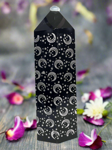 Black Obsidian Tower with Moon & Stars Print #429