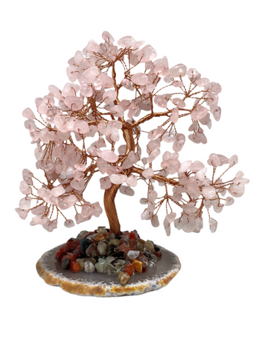 Rose Quartz Tree on Agate Slice #437