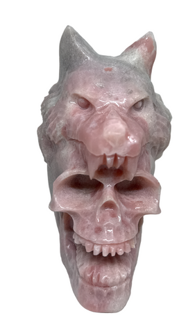 Pink Opal Skull with Wolf #330