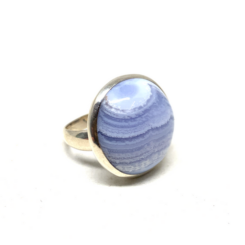 Blue Lace Agate Sterling Silver Ring #321 - Size 8.5