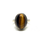 Gold Tiger Eye Oval Sterling Silver Ring #309 - Size 7