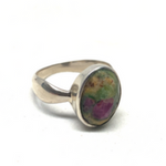Ruby Fuchsite Faceted Sterling Silver Oval Ring #310 - Size 7.5