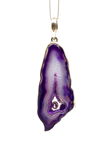 Agate Slice with Amethyst Pendant #173 - Sterling Silver