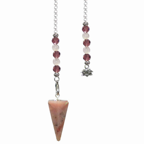 Pink Opal Faceted Pendulum with Lotus