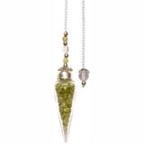 Peridot Chips in Glass Teardrop Pendulum