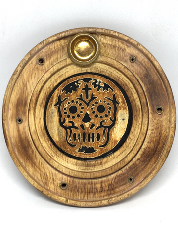 Skull Round Wooden Incense Holder
