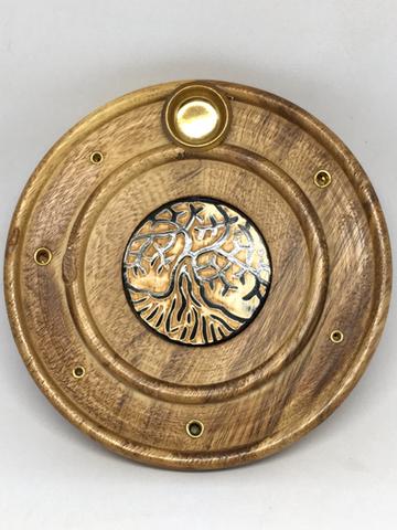 Tree Of Life Round Wooden Incense Holder
