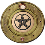 Pentacle Round Wooden/Copper Incense Holder
