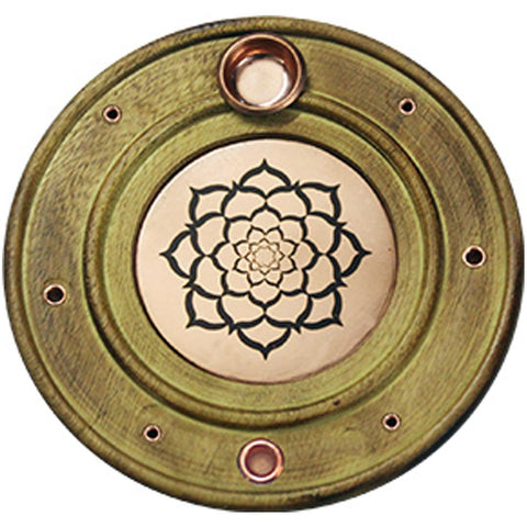 Lotus Round Wooden/Copper Incense Holder