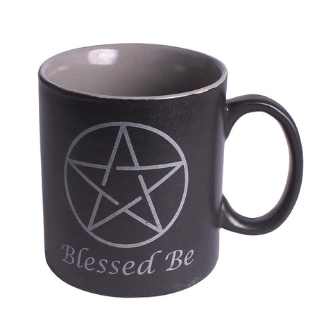 'Blessed Be' Pentacle Black Ceramic Mug