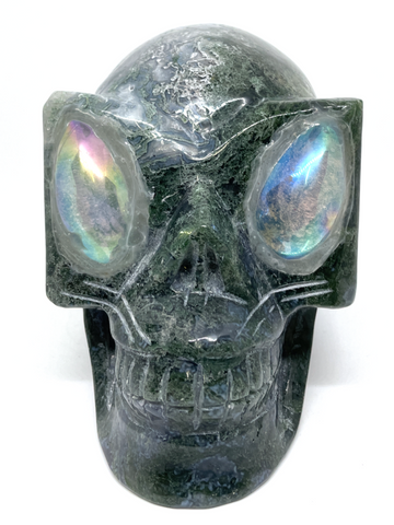 Moss Agate Alien Skull #415