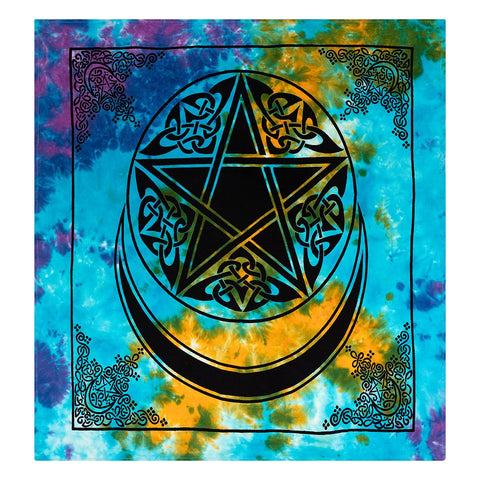 Moon/Pentacle Tie Dye Altar Cloth - 1M x 1M