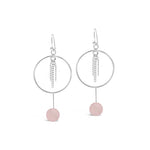 Rose Quartz Hoop with Chain Earrings #216 - Sterling Silver