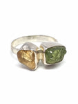 Rough Citrine & Peridot Sterling Silver Ring - Size 10