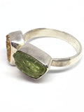 Rough Citrine & Peridot Sterling Silver Ring - Size 10